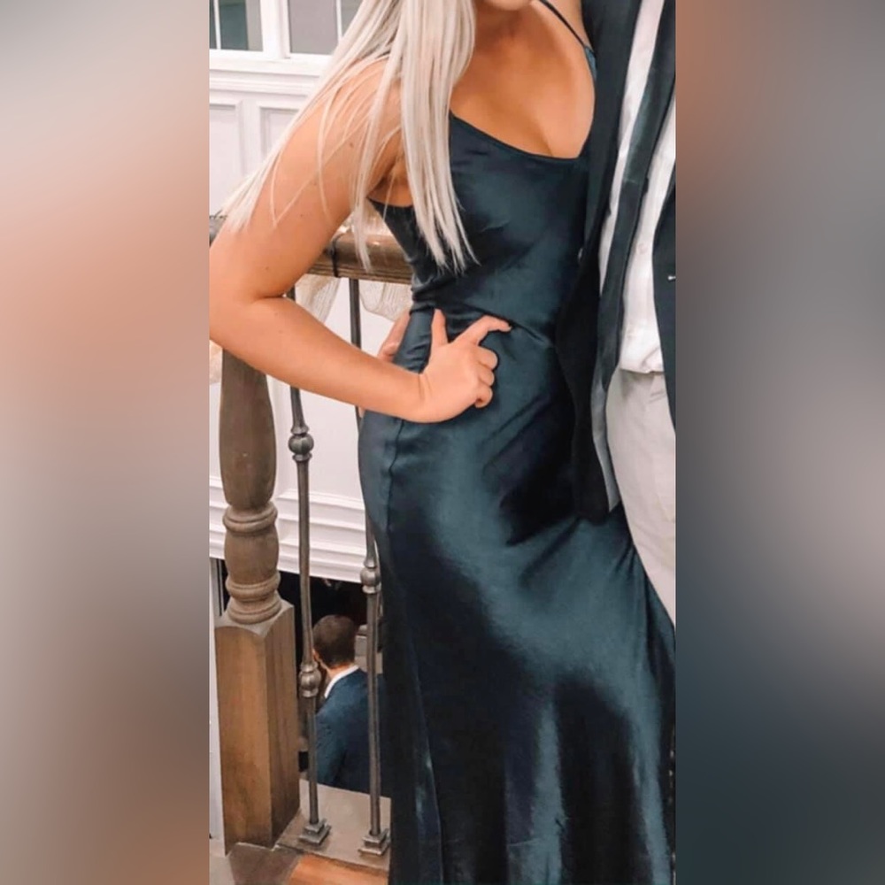Audrey 3+1 Dark Blue Satin Slit Dress